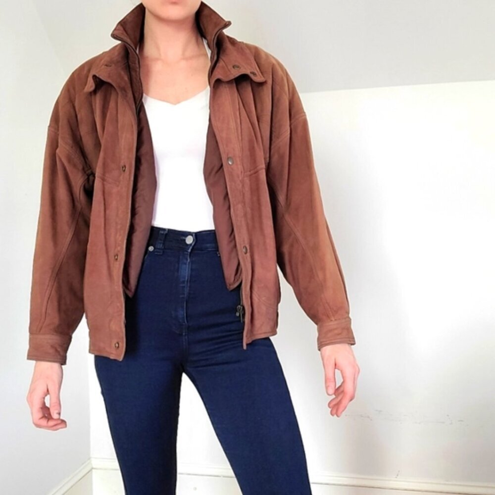 VINTAGE - Tannery west leather brown bomber jacket Size Medium